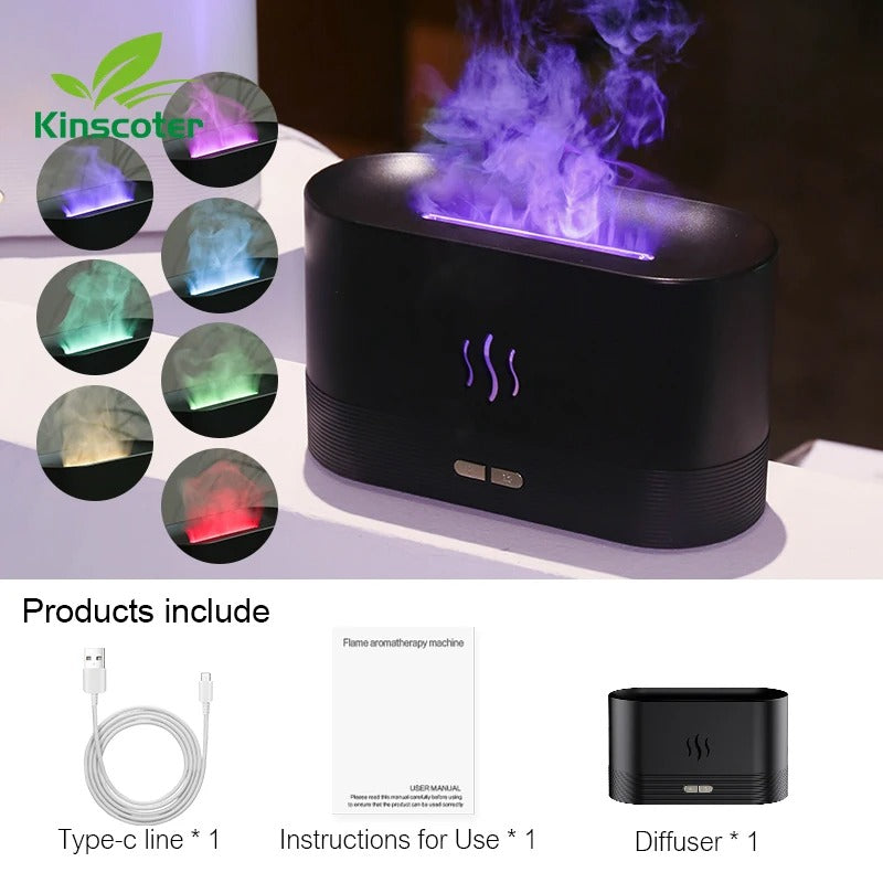 Colorful Flame Air Aroma Diffuser Humidifier, 180ml Upgraded 7 Flame Colors  Noiseless Essential Oil Diffuser for Home,Office,Yoga with Auto-Off